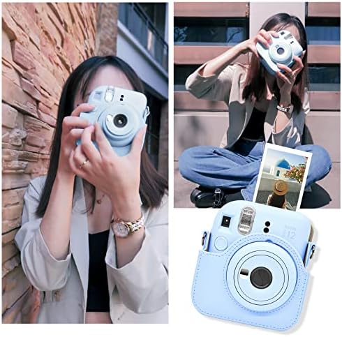 MUZIRI KINOKOO zaštitna torbica za Fuji Instax Mini 12 Instant kameru - PU kožna Mini 12 torba za kameru sa džepom za fotografije-Podesiva naramenica-plava