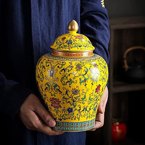 Keramičke tegle, čaj jar, kineni stil Skladišta, ukrasni đumbir, drevni kineski žuti porculan keramički hram jar, sa zatvorenim poklopcima, kućno kuhinjskim blagovaonicama