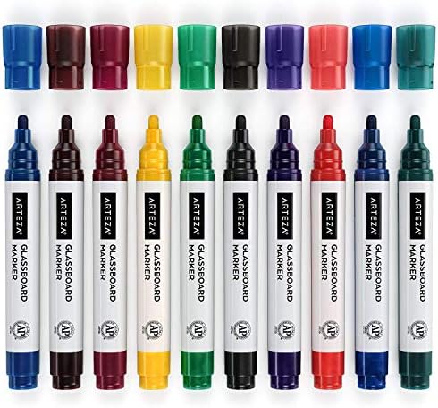 ARTEZA staklena ploča markeri za suho brisanje pakovanje od 10 svijetlih jedinstvenih boja s tintom slabog