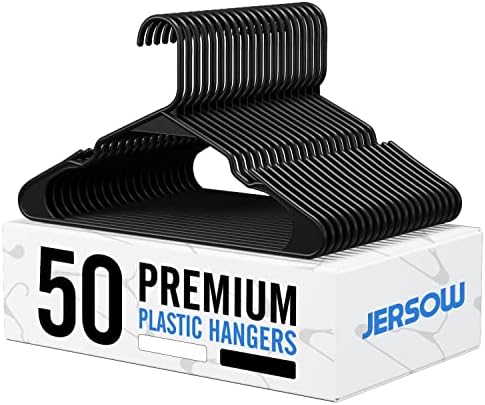 Jersow crna plastična vješalica 50 pakovanja, vješalica za uklanjanje prostora, vješalice za teške udjel za