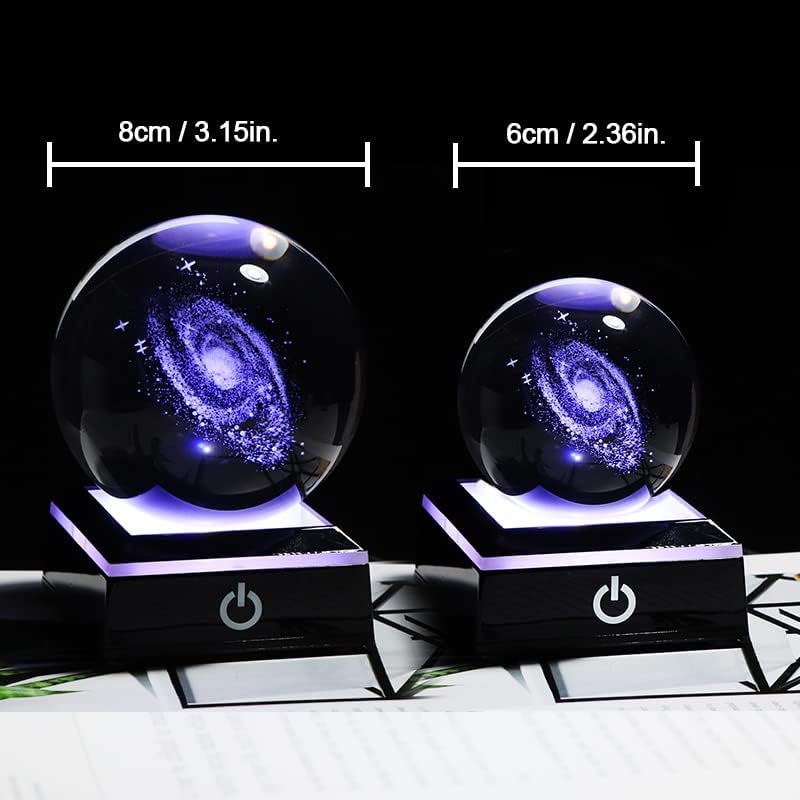 Xiaojia 6 / 8cm Prečnik globusa Galaxy Minijature Kristalna kugla 3D laserska gravirana kvarcna stakla kugla sfera Kućni ukras Pribor Pokloni-8 cm, sa srebrnim LED-om