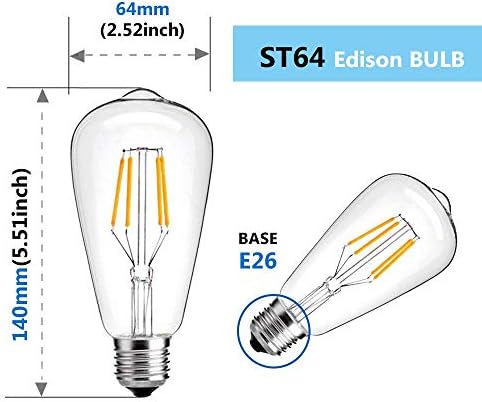 GOEASY0312 LED sijalice od 40 vati - LED sijalice sa žarnom niti za uštedu energije, Edison sijalice 40 W E26 sijalice srednje baze, 40 W ekvivalentno, meke bijele 2700k, bez zatamnjivanja, dekorativne St64 sijalice, 6 pakovanja