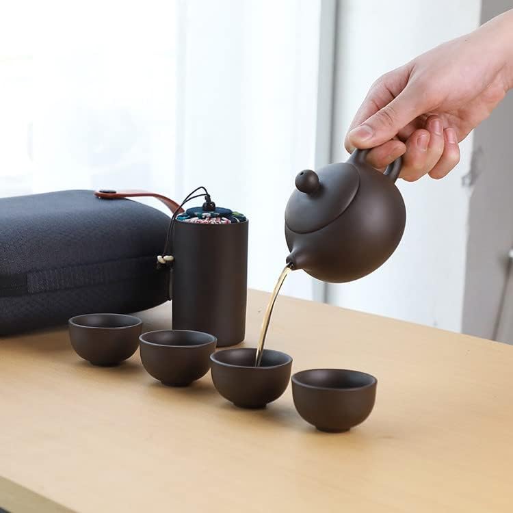 Prijenosni keramički kineski set čaja - 4 čajnice, čajnik, čajnik i siguran slučaj skladištenja - savršen