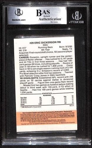 # 29 Eric Dickerson - 1986 McDonalds Rams Gold Tab Fudbalske karte GRADS BGS Auto - autogramirani fudbali