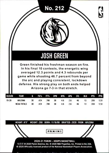 Košarkaška trgovačka kartica NBA 2020-21 Panini Hoops 212 Josh Green Nm u blizini mente RC Rookie
