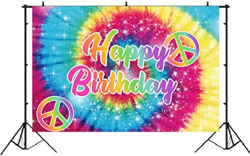 Lofaris Tie-Dye Rođendanska zabava pozadina 60-ih hipi tema Sretan rođendan pozadina Groovy znak Rainbow rođendanski ukrasi torta Tabela Banner zalihe 5x3ft