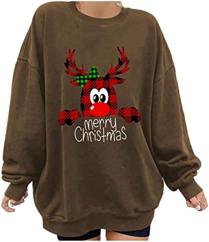 Aihou majice s dugim rukavima za žene, ženski božićni casual slatki ispis džemperi pulover vrhovi labavih