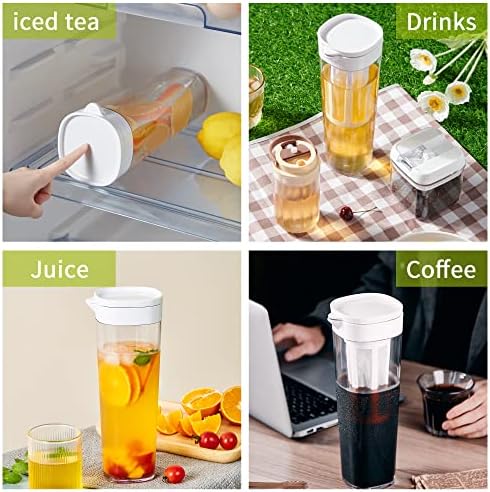 2pcs plastični vodeni bacač, vodeni karafe BPA besplatni čajni bacači za ledeni čaj, vodostaj voća za vodu za vodu za hladnjak, domaća ledena kafa i limunada 1.1l / 38oz (2 bijela)
