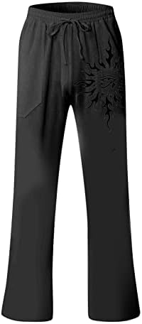 Muške pamučne posteljine pantalone Ljeto labavi elastični struk džepovi hlače, casual lagane rasteznite sportske pantalone
