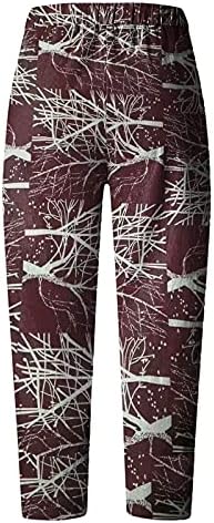 Aihou Beach pantalone za žene 2023 ženske lagane štampane platnene kapri pantalone sa džepovima isečene labave pantalone