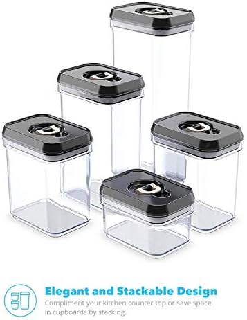 Zeppoli Air-Tight set kontejnera za skladištenje hrane / Set od 5 komada-izdržljiva plastika-bez BPA - prozirna plastika sa crnim poklopcima