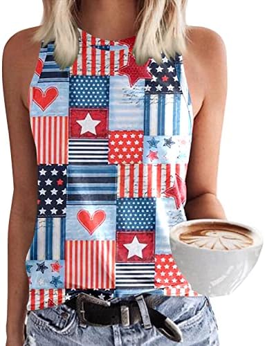 4th of July Shirts for Women USA Flag Summer Sleeveless Crewneck Tank Tops Stars Stripes Tie-Dye T-Shirts
