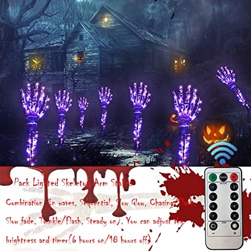 Litvene osvijetljene kosturne ruke Halloween Loake Svjetla na otvorenom, 8 režima osvjetljenja Purple String Svjetla svijetle lubanju Sablasni vrtni bašta za vrt za stazu Washway Garden Party