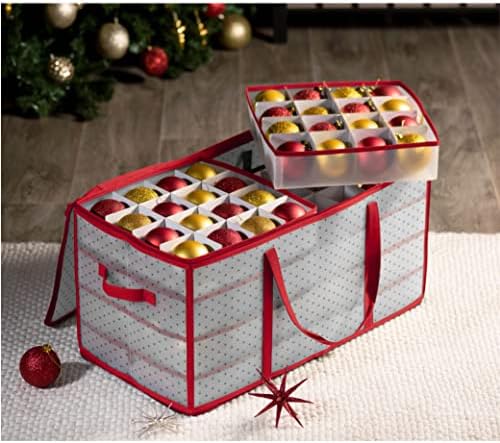 ZOBER Plastic Božić Ornament Storage Box velika sa 2-Sided Dual-zatvaračem-čuva 128 Holiday ukrasi, Božić dekoracije dodatna oprema, 3 pretinci - čvrsta fleksibilna plastika