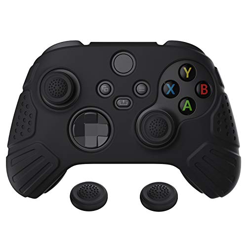 PlayVital Guardian Edition Black Ergonomski soft klizanje Silikonska futrola, gumena zaštitni kože s crnim poklopcem za džojstik za Xbox serije S i Xbox serije X kontroler