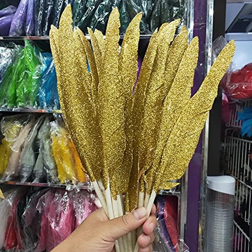 Pumcraft Feather for Craft 100pcs / lot sprej Gold Turkey Feathers 30-35cm / 12-14inches Accessories nakit