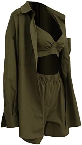 MTSDJSKF Tech odijeva tri komada s jednim grudima s dugim rukavima kratke hlače modna casual odijelo za žene kratki