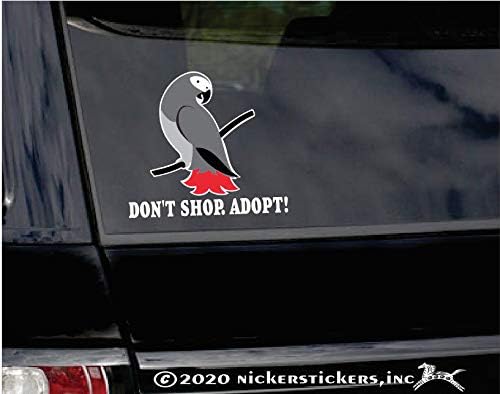 Ne kupujte! Usvojite! ~ Afrički sivi parrot ptica vinil prozor naljepnica