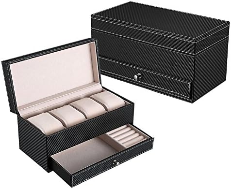 Kutija sa zlatnim čajem PU kožnog nakita Organizator TURING TROX za muškarce / žene, 4 utora magnetskog gornja, crna