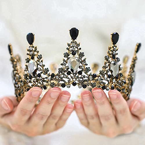 Kisshine Vintage Black Queen Crown Rhinestones gotske vjenčane krune i tijare Prom Costume Hair Aaccessories za žene i djevojke