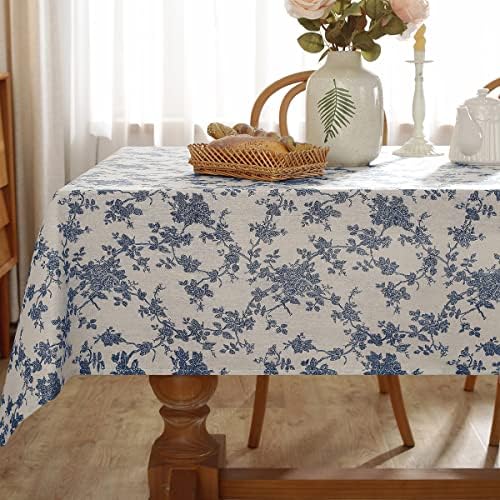 Sastyale pastoralni pamučni posteljina stolnjak za pranje vintage stol s plavim cvjetnim uzorcima,