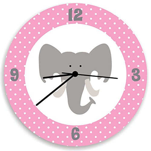 Elephant Baby Girl zidni sat, slatka ružičasta slonova glava, bijele tačke i ružičasta leđa, zidni