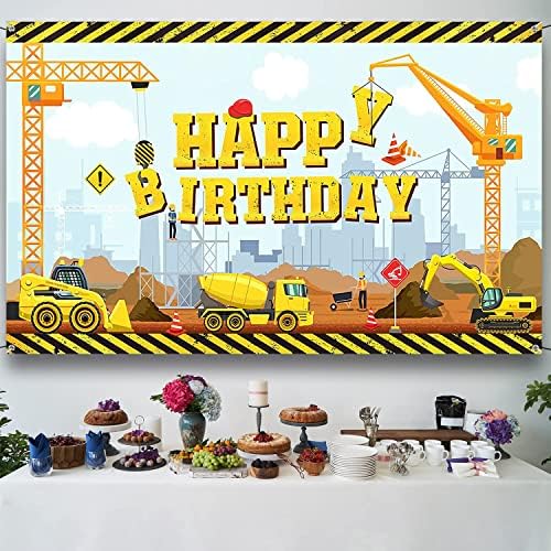 Građevinska tema Sretan rođendan pozadina Banner Kiper kamion fotografija pozadina Bager kran Rođendanska