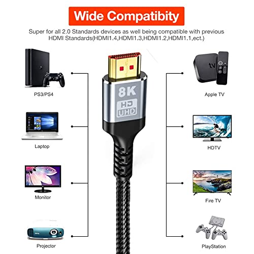 8k @ 60Hz 4k @ 120Hz HDMI 2.1 Kabel 6FT D-O-L-B-Y Vision 48Gbps D-O-L-B-Y Atmos - HDCP 2.2 / 2.3 za PS5 PS4 Xbox Nintendo Switch ROKU QLide 8k Apple TV Projektor