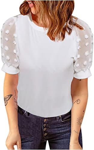 Majica za rukav za žene Swiss Dot mrežice kratkih rukava Summer Crewneck bluza Dressy casual labave fit majice