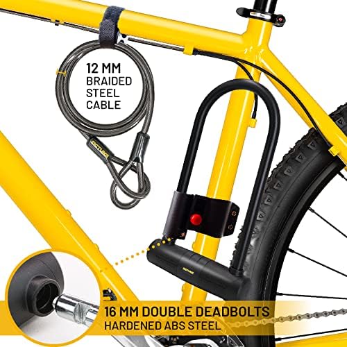 Sigtuna Extra Long Bike Locks Heavy Duty protiv krađe-16mm duga u Brava sa U-Lock okovom i držačem za montiranje Brave za bicikle + 1200mm Čelični lanac kablovski kabl za bicikle u Lock-Blac