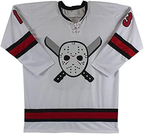 Ari Lehman Prvi F'n Jason potpisao je bijeli Jason Voorhees Hockey Jersey Bas