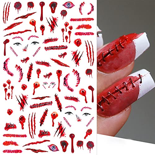 Halloween naljepnice za nokte 3D zastrašujuća zastrašujuća rana ožiljak krvave samoljepljive naljepnice za nokte za DIY dekoracije za nokte pritisnite na ljepljive jezičke za nokte