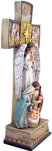 Stojeći porođaj križa s anđelom i svetim obiteljskom smolom božićne figurice, 14 inča