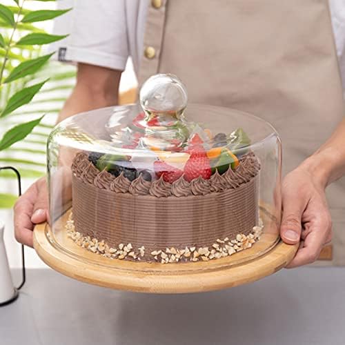 BESTonZON drveni okrugli stalak za torte stalak za torte sa kupolom Cupcake Display Tacna desertni tanjir tanjir za užinu za salatu od sira staklena torta kupola 235x165mm Mini tanjir za torte