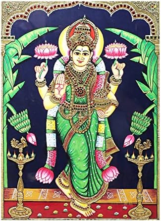 Egzotična Indija 21 x 27 slika boginje Lakshmi Tanjore / tradicionalne boje sa 24k zlatom /