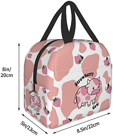 Pink Strawberry Milk Cartoon krava Print torba za ručak za djecu izolovana nepropusna crna mačka kutija za