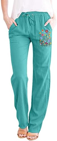 KCJGIKPOK Plus sizene pantalone, obične visoke struke široke noge modne pamučne pamučne pantalone sa džepovima Ljetne hlače
