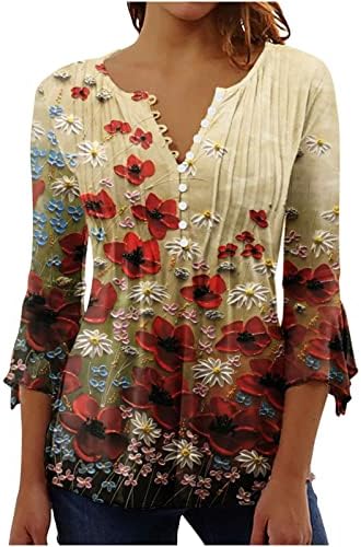 Ženski Ljetni Vrhovi 2023 Flod Cvjetni Print Košulje Kratke Rukave Bluze V Dugmad Za Vrat Tunike
