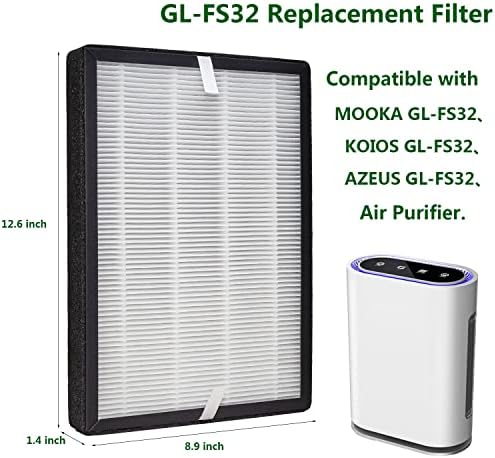 Nyingchi gl-FS32 zamjenski Filter, kompatibilan sa MOOKA®/KOIOS GL-FS32 i Azeus gl-FS32 pročišćivačem vazduha,H13 True HEPA 3-u-1 sistemom za filtriranje aktivnog uglja, 2 pakovanja