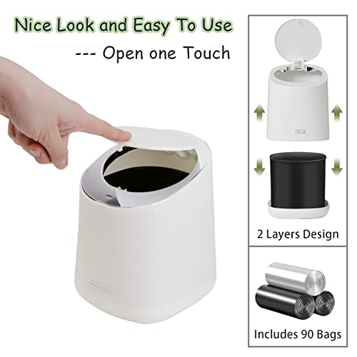 QLFJ-FURDEC Mini desktop kanta za smeće sa 90 vrećica za smeće, kontratopska otpadna aparata sa poklopcem, malom plastičnom smećem može za spavaću sobu kupaonica dnevni boravak