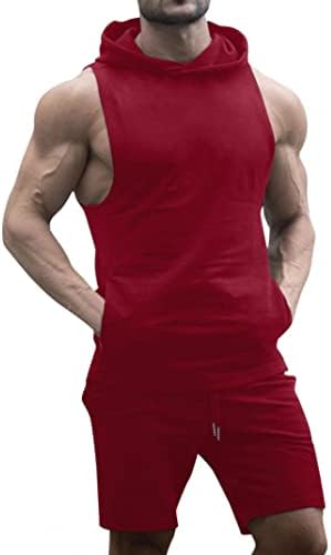Turetrendi, muško trenerke 2 komada bez rukava s kapuljačom na vrhu i kratke hlače Ležerne prilike atletske sportske hlače