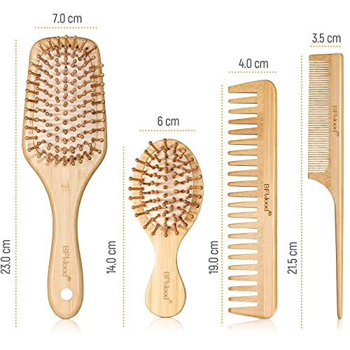 BFwood bambusova četkica za kosu i kombinirani set, ekološki drvene četkice za kosu postavljene za sve tipove kose