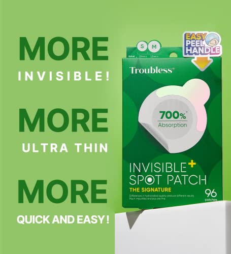Troubless Invisible Pimple Spot Patch-Signature, Hydrocolloid Acne Patches for Face / Ultra Thin Acne Patches with Easy Peel Handle / overnight Pimple Patches | Invisible Zitsticka / 2 veličine, 96 Count