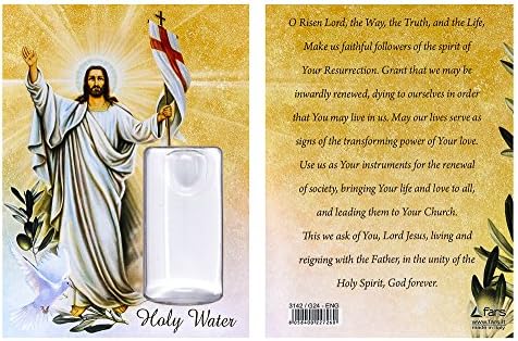 Sveta vodna bočica / boca i uspona Krista križa molitvena kartica, plus lourdes molitvena kartica.