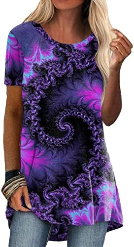 Ženski tunični vrhovi za gamaše sakriju trbuh dugih / kratkih rukava od tiskane majice, majica s kratkim majicama slatka cvjeta ležerna haljina