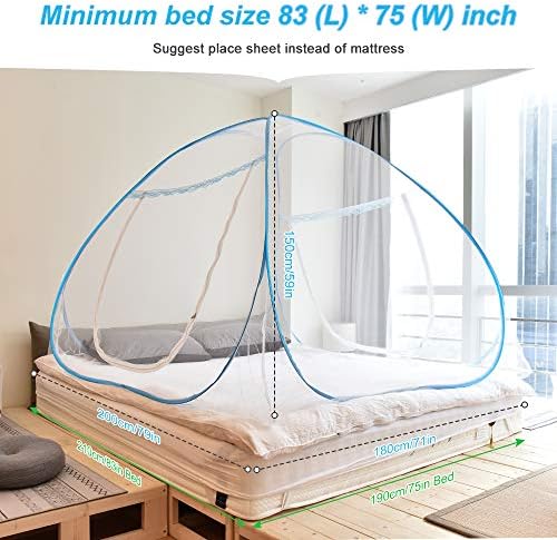Mreža za komarce Pop up sa mrežastim donjim Ultra velikim krevetom šator s baldahinom prijenosni sa 2 ulaza sklopiva mreža za krevet za spavaću sobu, kampiranje, 79 x71x59 inča