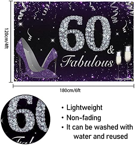 HAMIGAR 6x4ft Happy 60th Birthday Banner Backdrop-60 & amp; Fabulous Heels rođendan dekoracije potrepštine za žene-ljubičasta