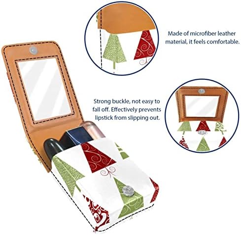 Božić Card Trees Green Red ruž Case ruž kutija držač sa ogledalom za torbicu torbica torba, 9. 5x2x7 cm / 3.