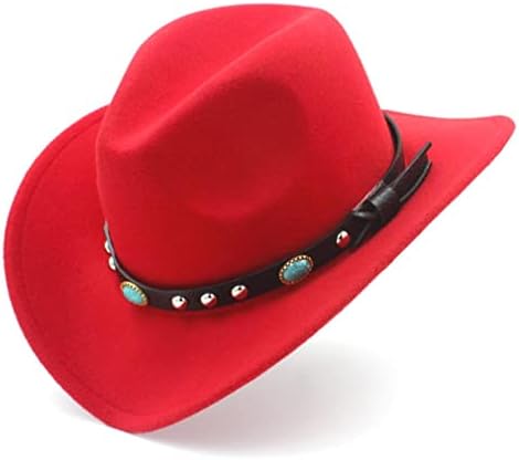 Muški Ženski Zapadni kaubojski šešir sa rolat obodom od filca kaubojka Sombrero kape sa tirkiznim kožnim pojasom