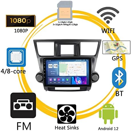 Android 12 Auto radio za Toyota Highlander Car Radio za automobile sa dodirnim ekranom na dodir, sa bežičnim Carplay Android Auto-om, podržava GPS navigaciju, SWC, WiFi, FM / am